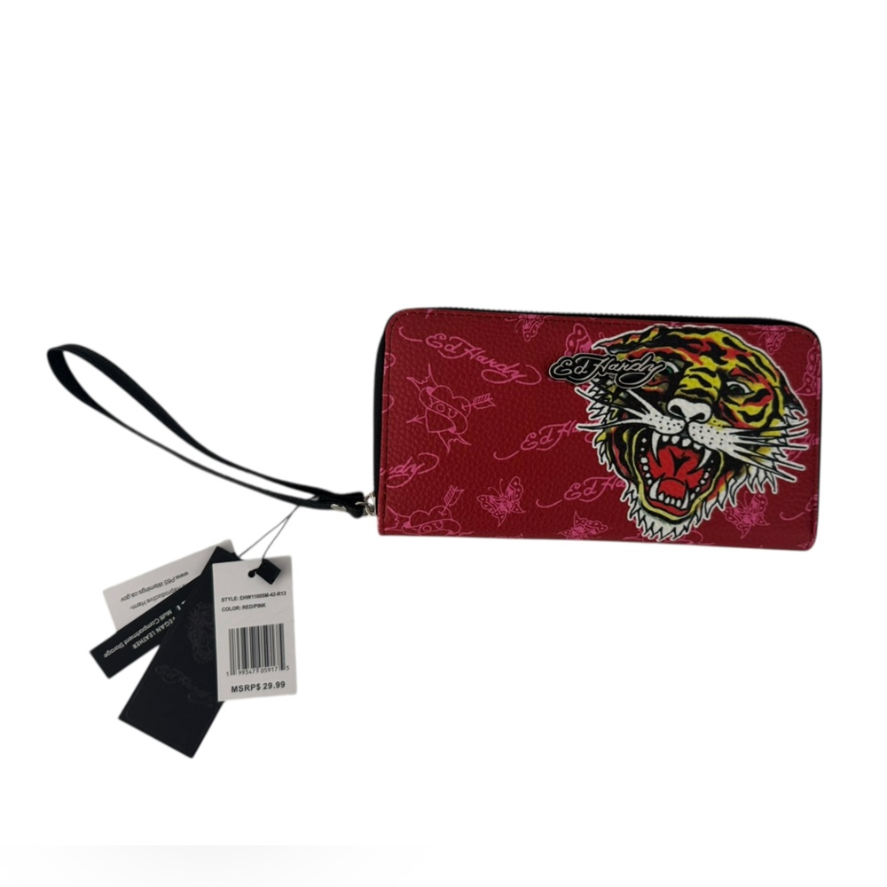 Ed Hardy Red Wristlet with Graphic Design